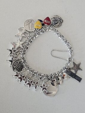 Vintage Beta Sigma Phi Sterling Silver Loaded 24 Charm Bracelet Enamel 6.5"